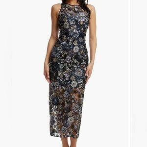 Dress the Population Helena Navy Multi Sequin Floral Cocktail Dress Women XS NWT